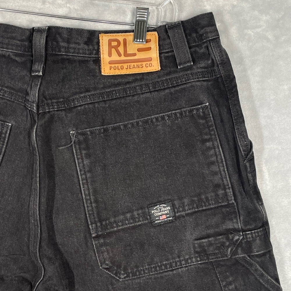 Polo Jeans Co Ralph Lauren Men 36 Black Carpenter Denim Shorts Vintage Y2K Baggy